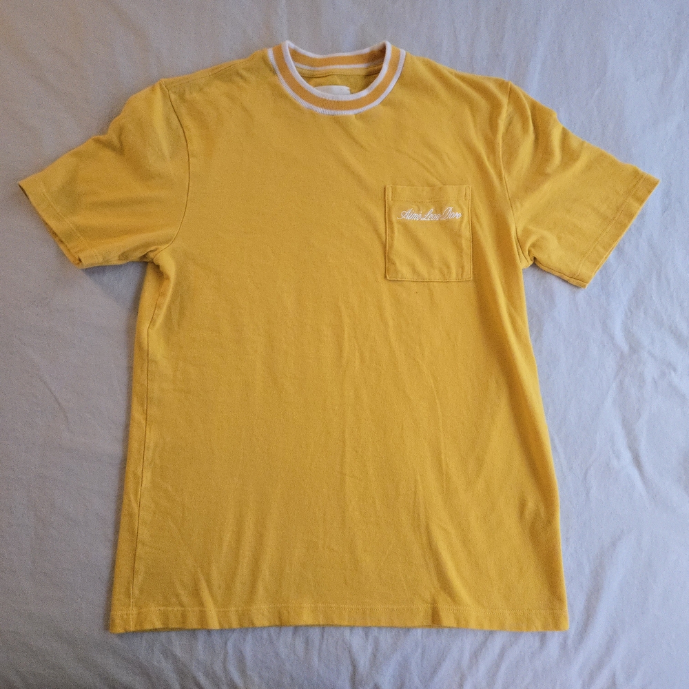Aime Leon Dore Yellow Pocket Tee with White Ringer Collar